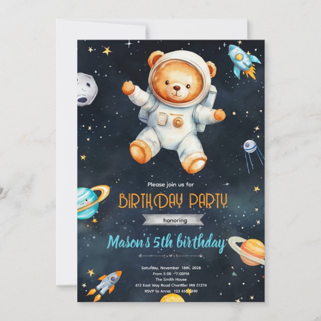 Convite de aniversário do astronauta Urso (Frente)