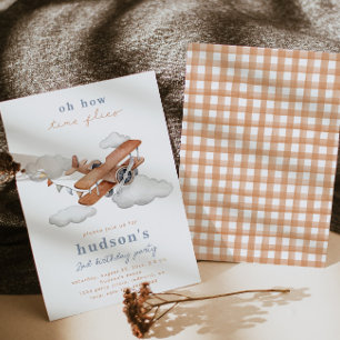 Convite de Aniversário do Avião Vintage   Avião