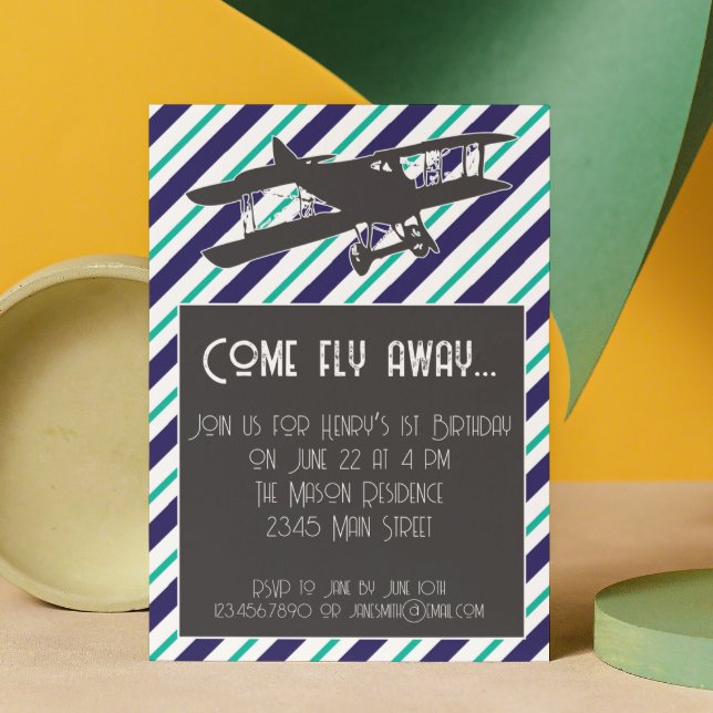 Convite de Aniversário do Avião Vintage com Strike (Criador carregado)