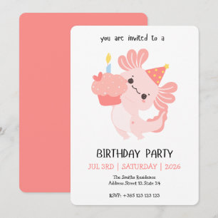 Convite de Aniversário do Axolote Kawaii