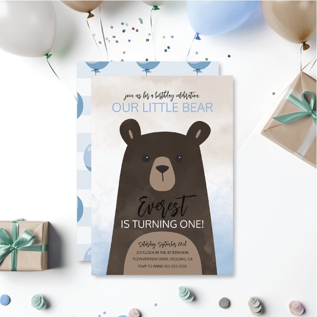 Convite de aniversário do Baby Bear com balões azu (Criador carregado)