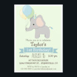 Convite de aniversário do Baby Elephant Kid<br><div class="desc">Elefante de bebê com balões e chapéu de festa, selva, animais de zoológico, safari com tema neutro, convite de aniversário de menino ou menina. Personalize este bonitinho, retrô, sinta convite com o nome do seu filho. Bela, simples, design simples. Perfeito para o primeiro bebê, 1rua, aniversário, criança, crianças pequenas, ou...</div>