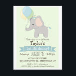 Convite de aniversário do Baby Elephant Kid<br><div class="desc">Elefante de bebê com balões e chapéu de festa, selva, animais de zoológico, safari com tema neutro, convite de aniversário de menino ou menina. Personalize este bonitinho, retrô, sinta convite com o nome do seu filho. Bela, simples, design simples. Perfeito para o primeiro bebê, 1rua, aniversário, criança, crianças pequenas, ou...</div>