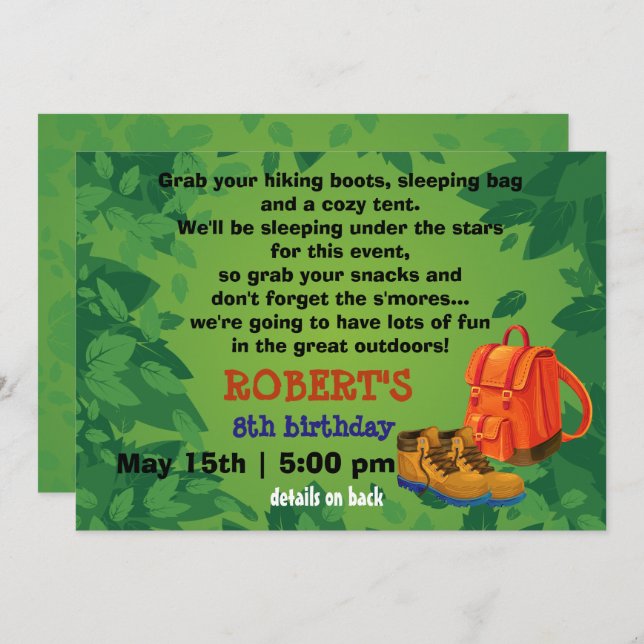Convite de Aniversário do BackPack e do Boots Camp (Frente/Verso)