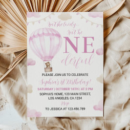 Convite de Aniversário do Balão de Ar Quente Rosa