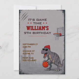 Convite de Aniversário do Basquete T-Rex