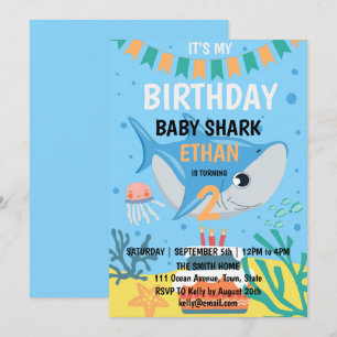 Convite de Aniversário do Bebê Tubarão Fofo
