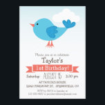Convite de aniversário do Blue Bird Kid<br><div class="desc">pássaro azul com asas de bolinhas, menina neutra ou convite de aniversário de menino. Personalize este bonitinho, retrô, sinta convite com o nome do seu filho. Bela, simples, design simples. Perfeito para o primeiro bebê, 1rua, aniversário, criança, crianças pequenas, ou crianças mais velhas. As cores incluem azul-céu e laranja-coral, cor...</div>