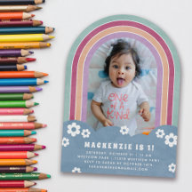 Convite de aniversário do Blue Plum Floral Rainbow