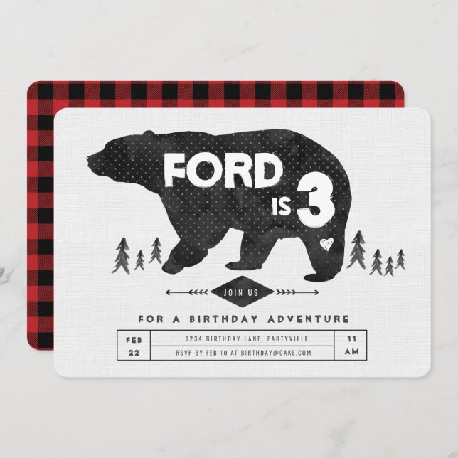 Convite de aniversário do Boho Bear (Frente/Verso)