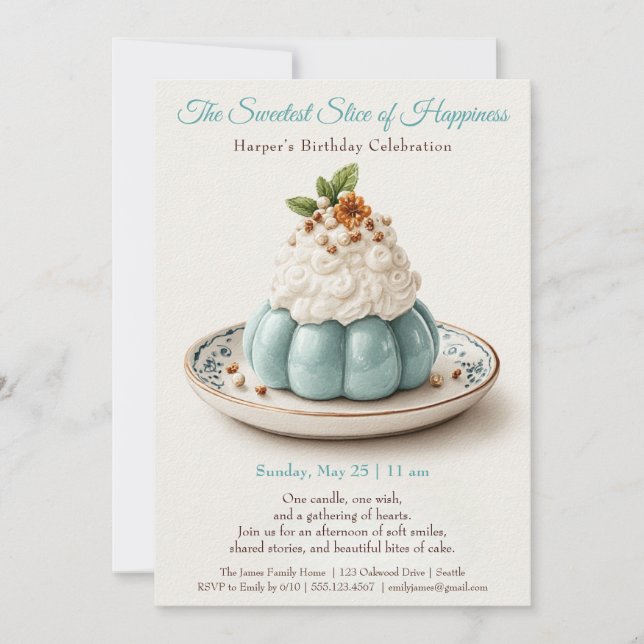 Convite de Aniversário do Bolo de Aquarela Azul El (Frente)