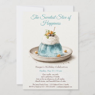 Convite de Aniversário do Bolo de Aquarela Azul El