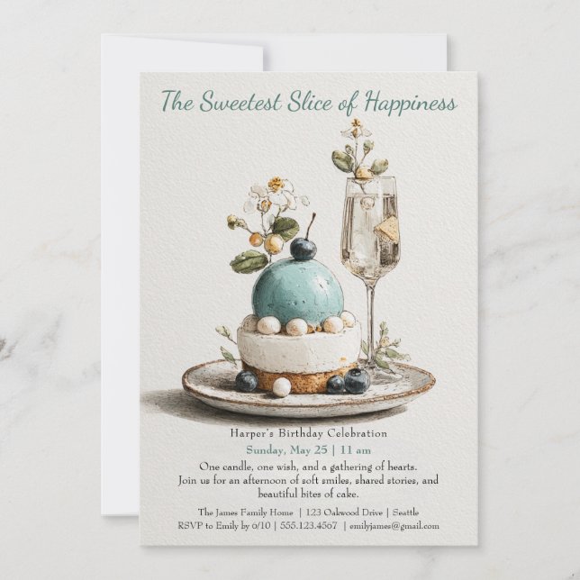 Convite de Aniversário do Bolo de Aquarela Elegant (Frente)