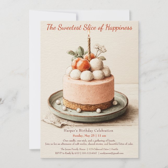 Convite de Aniversário do Bolo de Aquarela Rosa El (Frente)