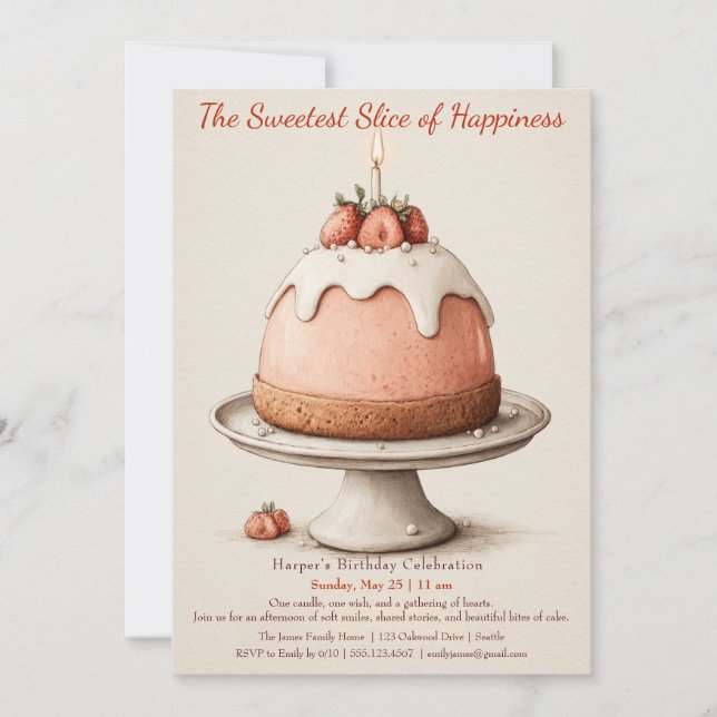 Convite de Aniversário do Bolo de Aquarela Rosa El (Frente)