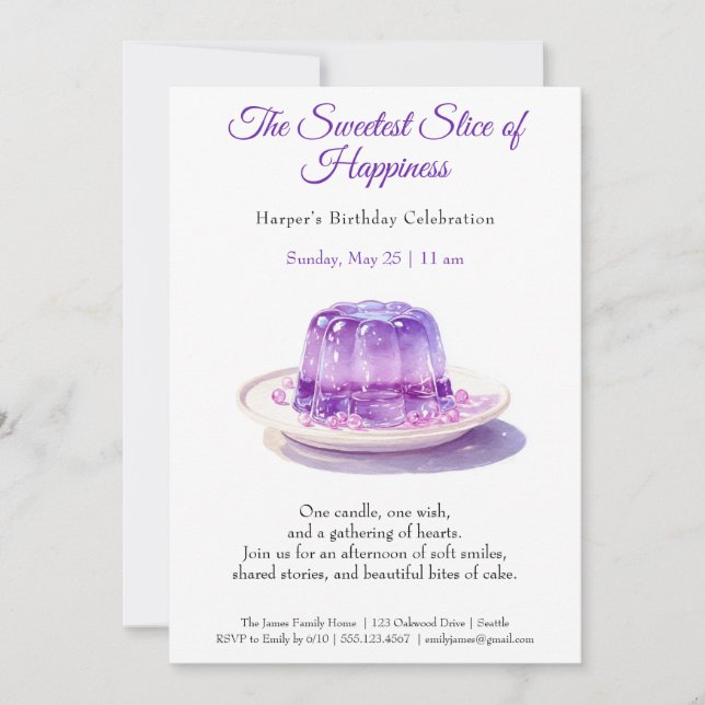 Convite de aniversário do Bolo de Aquarela roxo El (Frente)