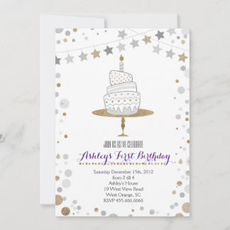 Convite De Aniversário Do Bolo De Glitter Dourado