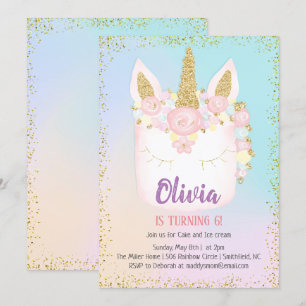 Convite de Aniversário do Bolo do Unicórnio Rain
