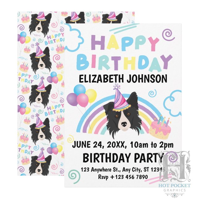 Convite de Aniversário do Border Collie (Criador carregado)