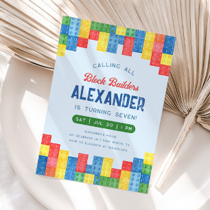 Convite de aniversário do Building Block Boy