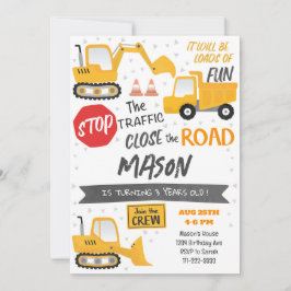 Convite de Aniversário do Caminhão de Construção