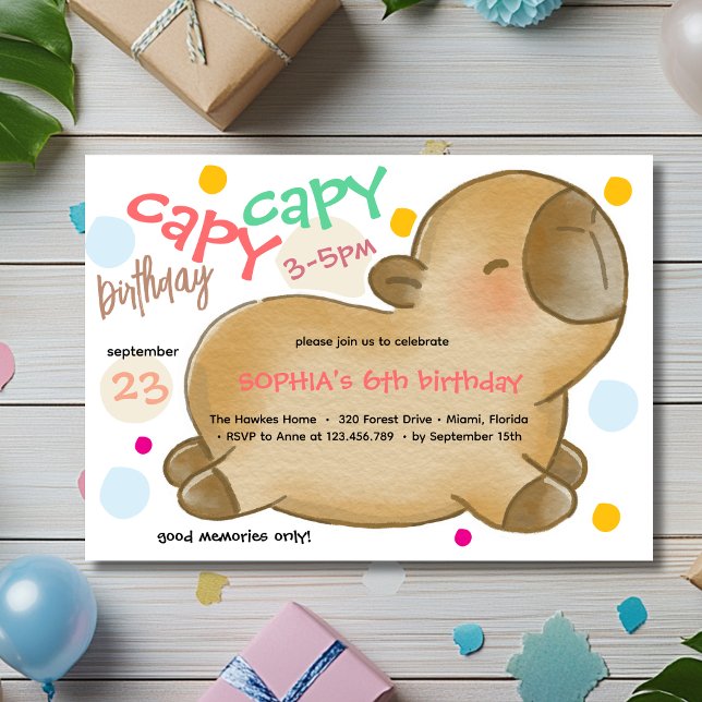 Convite de aniversário do capivara Capy (Criador carregado)
