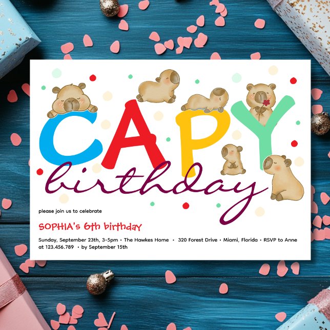Convite de aniversário do capivara Capy (Criador carregado)