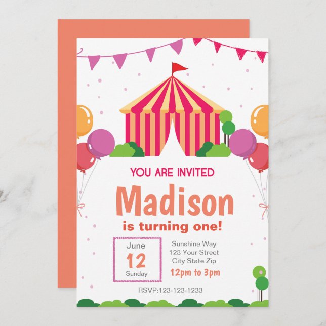 Convite de Aniversário do Carnaval Rosa (Frente/Verso)