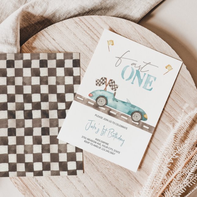 Convite de Aniversário do Carro de Raça Rápida ONE (Criador carregado)