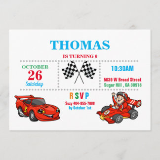 Convite de Aniversário do Carro Vermelho