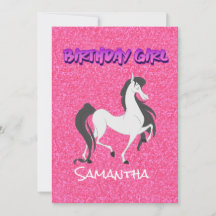 Convite de Aniversário do Cavalo Branco Rosa Paste