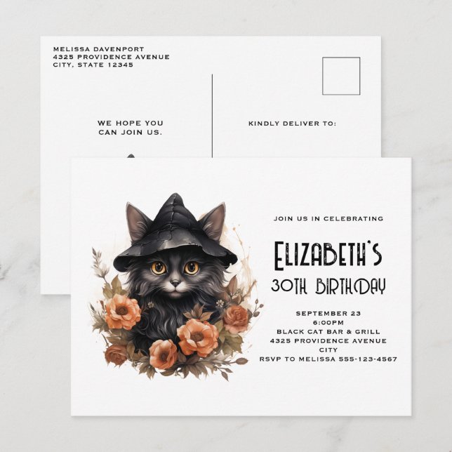Convite de Aniversário do Chapéu da Bruxa Negra (Frente/Verso)
