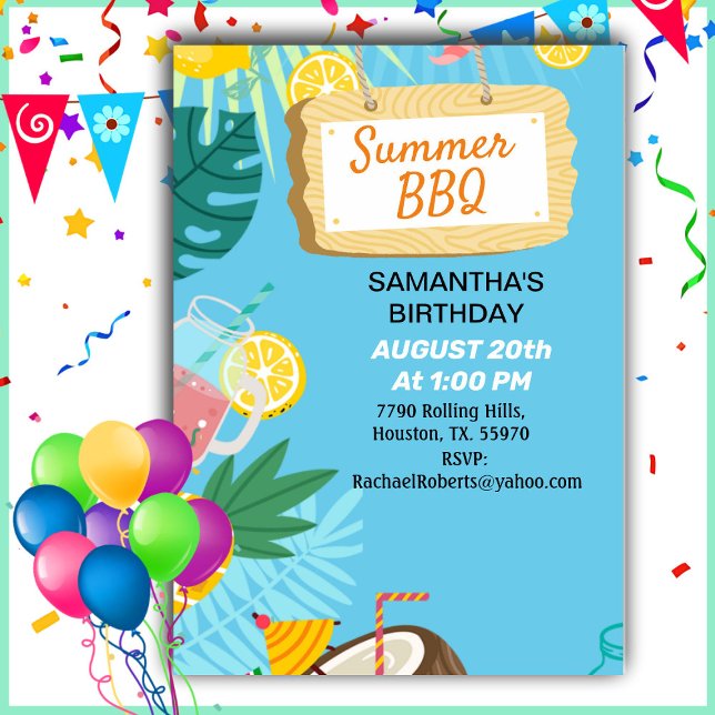 Convite de Aniversário do Churrasco Tropical (Criador carregado)