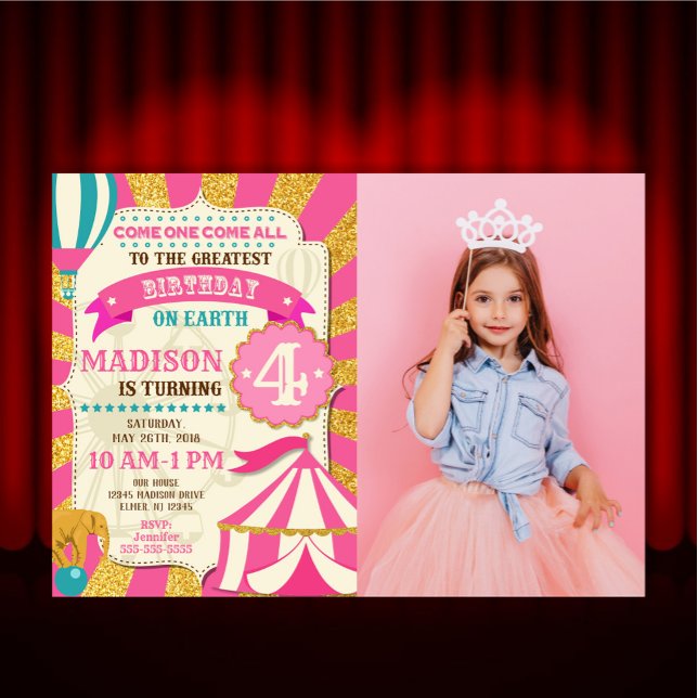 Convite de Aniversário do Circo Carnaval Rosa Dour (Criador carregado)