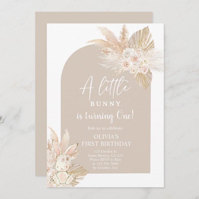 Convite de Aniversário do Coelho Coelho Boho (Frente/Verso)