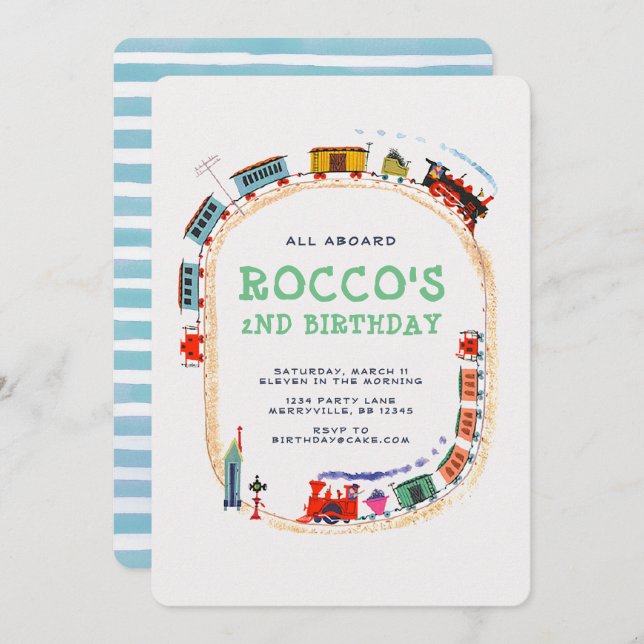 Convite de aniversário do comboio (Frente/Verso)