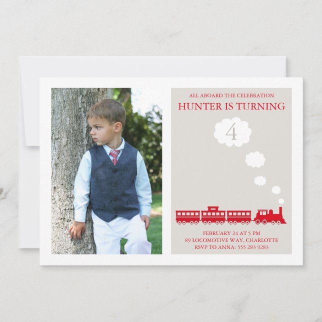 Convite de aniversário do comboio com locomotiva v (Frente)