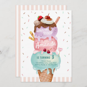 Convite de Aniversário do Cone Scoop do Sorvete Ro