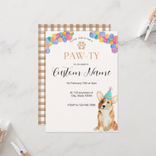 Convite de aniversário do Corgi Paw-ty