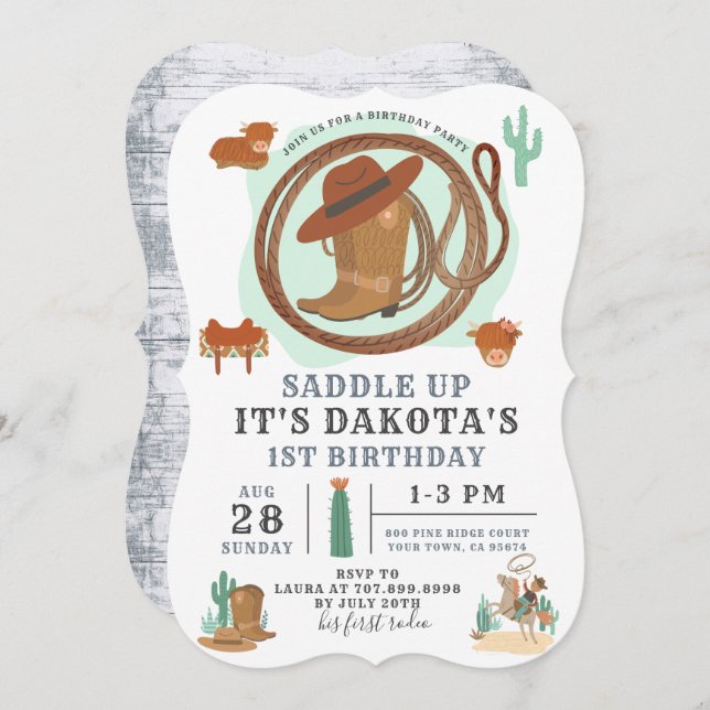 Convite de Aniversário do Cowboy (Frente/Verso)