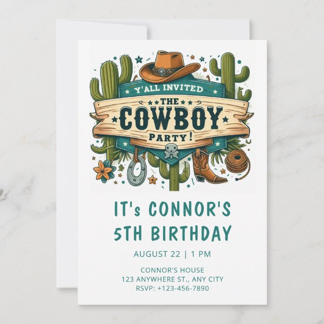 Convite de Aniversário do Cowboy (Frente)