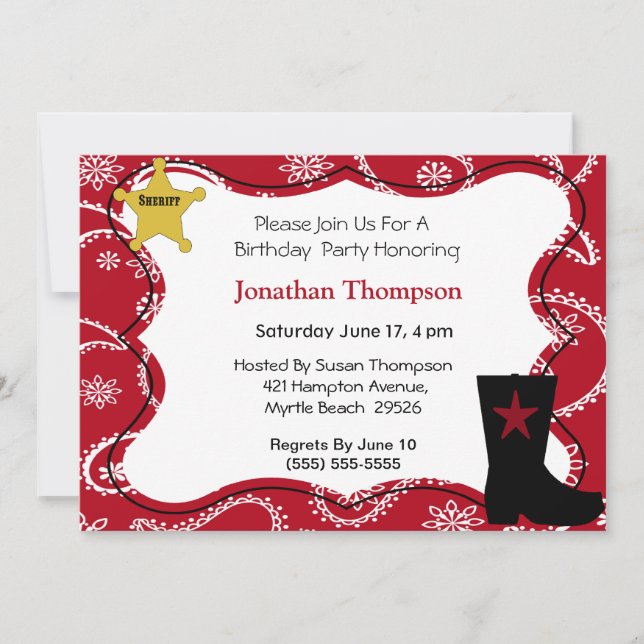 Convite de Aniversário do Cowboy (Frente)
