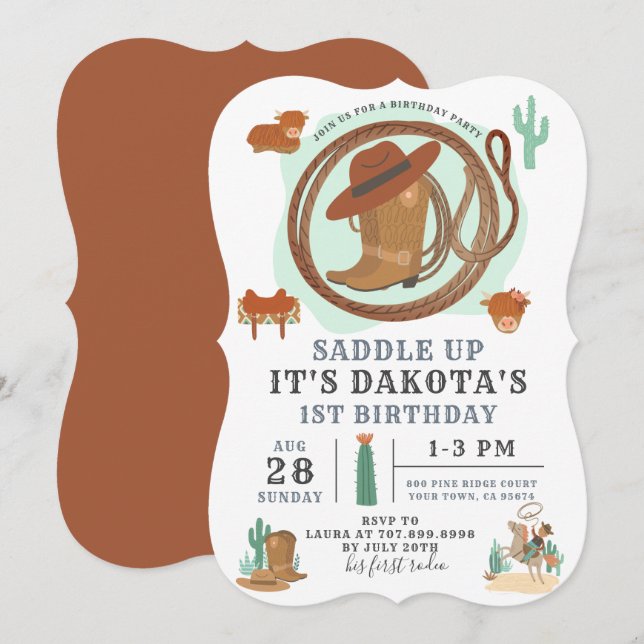 Convite de Aniversário do Cowboy (Frente/Verso)
