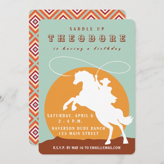 Convite de Aniversário do Cowboy (Frente/Verso)