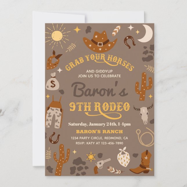 Convite de Aniversário do Cowboy | 9.o Convite Rod (Frente)