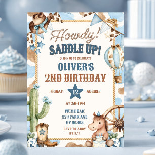 Convite de Aniversário do Cowboy Azul Howdy