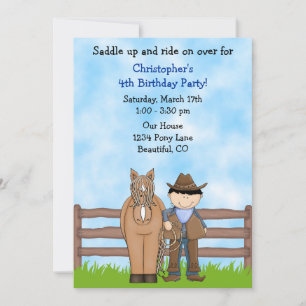 Convite de Aniversário do Cowboy e Cavalo