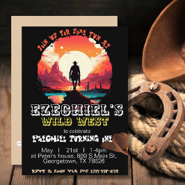 Convite de Aniversário do Cowboy por pôr do sol, E