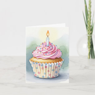 Convite de Aniversário do Cupcake Rosa de Aquarela