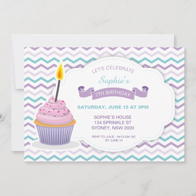 Convite de Aniversário do cupcake - V1 (Frente)